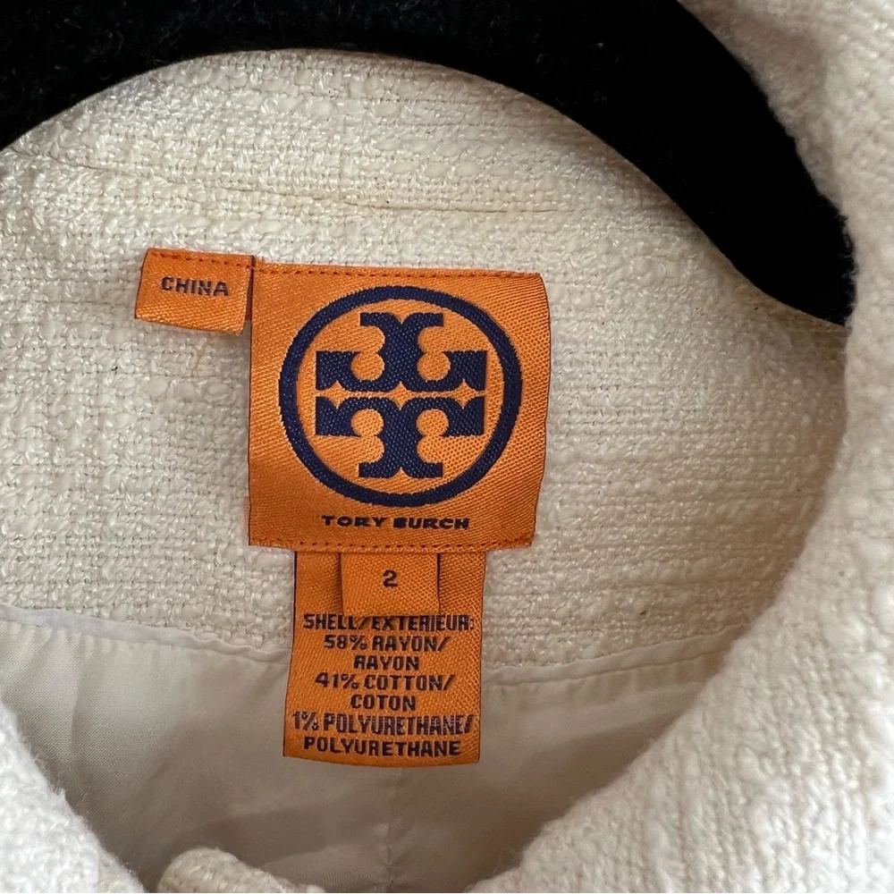 Tory Burch Women’s Cream White‎ Tweed Buttons Coat Blazer Size 2